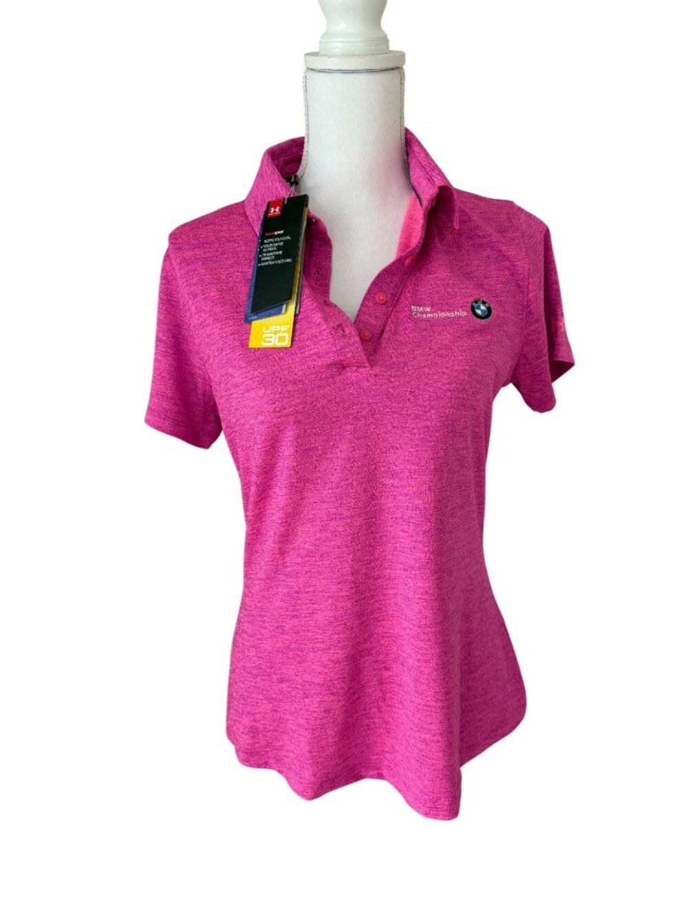Under Armour New Women’s Medium Golf BMW Pink Polo Short Sleeve UPF 30